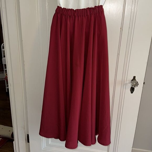 Homemade/handmade maroon/burgundy full midi skirt with elastic waistband - Picture 5 of 6